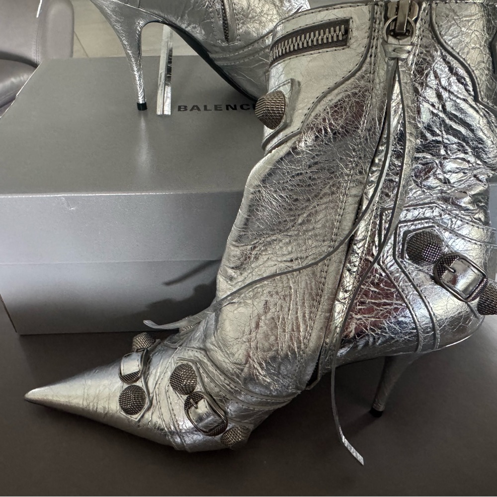 Balenciaga Metallic Silver Ankle Boots - Picture 6 of 9